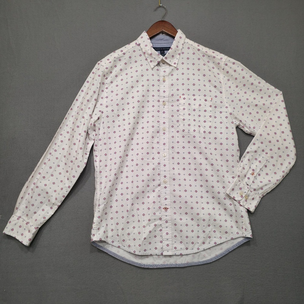Tommy Hilfiger Men's Custom Fit Long Sleeve Button Up Shirt Size Large